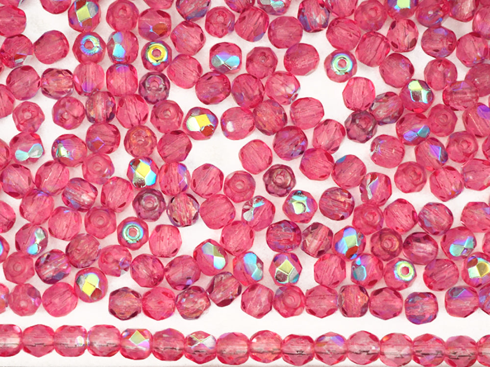 Crystal Pink Rose AB coated Czech Fire Polished Round Faceted Glass Beads 16 inch strand 3mm 4mm 6mm 8mm