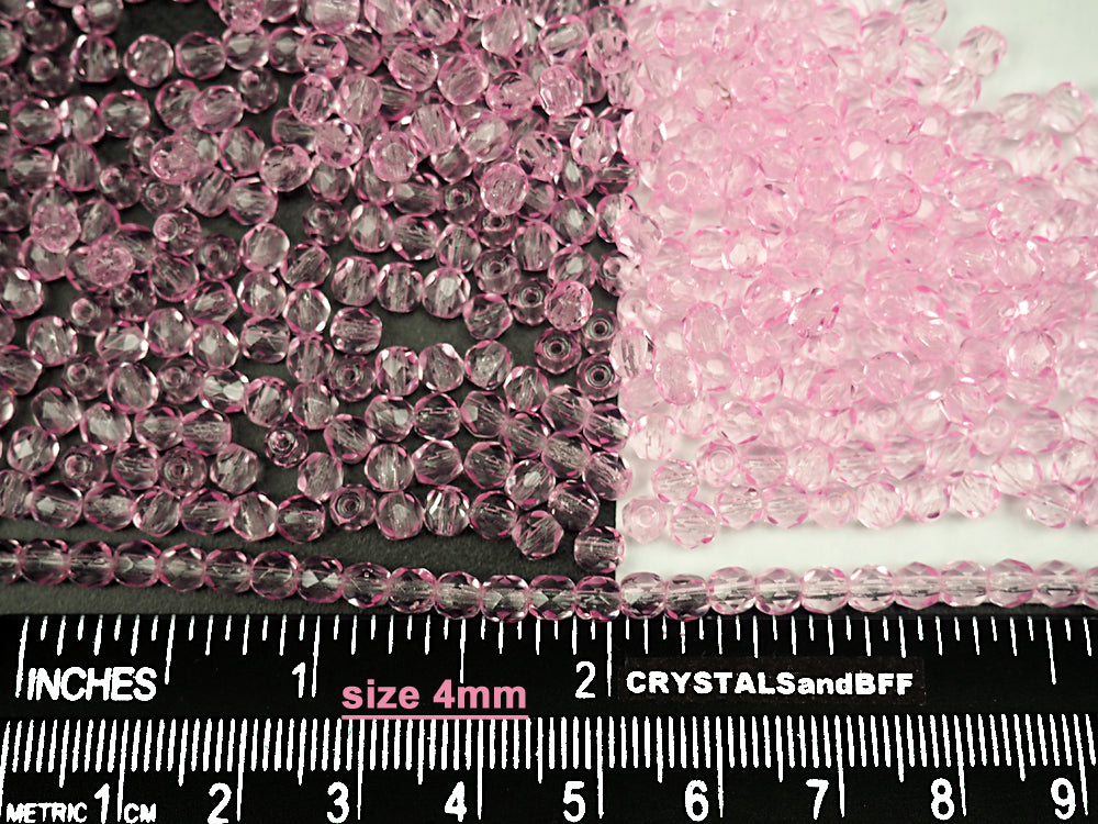 Crystal Pink Shimmer coated, Czech Fire Polished Round Faceted Glass Beads, 16 inch strand