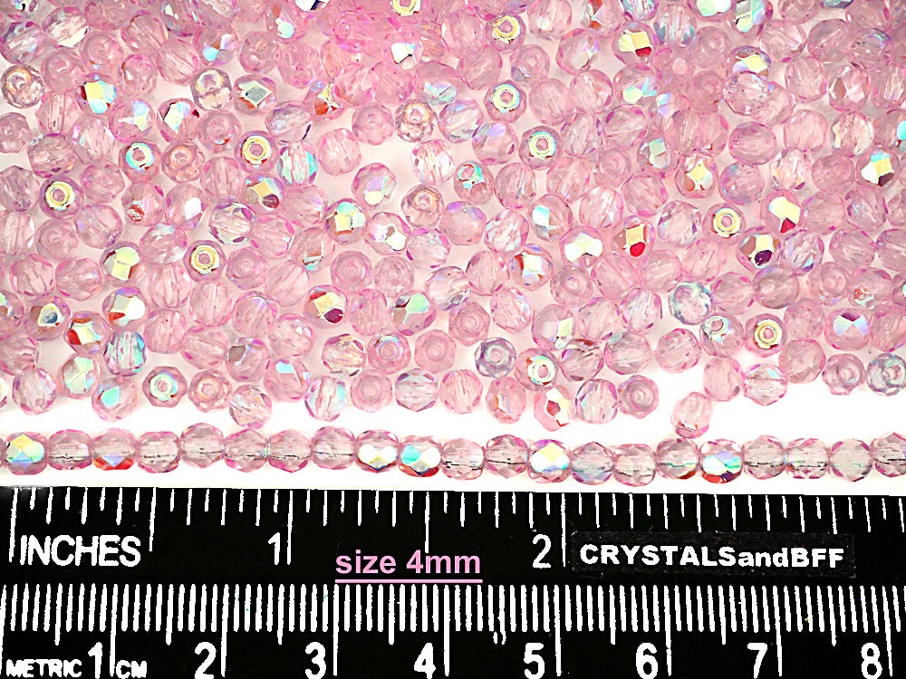 Crystal Pink Shimmer AB coated Czech Fire Polished Round Faceted Glass Beads 16 inch strand 3mm 4mm 6mm 8mm