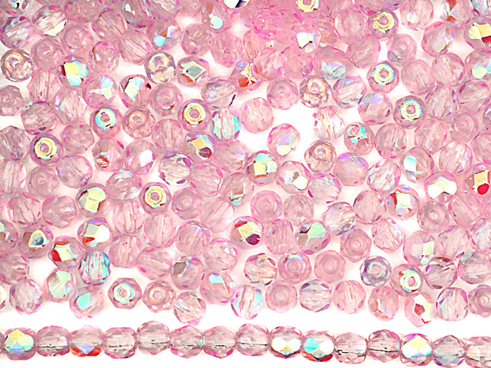 Crystal Pink Shimmer AB coated Czech Fire Polished Round Faceted Glass Beads 16 inch strand 3mm 4mm 6mm 8mm