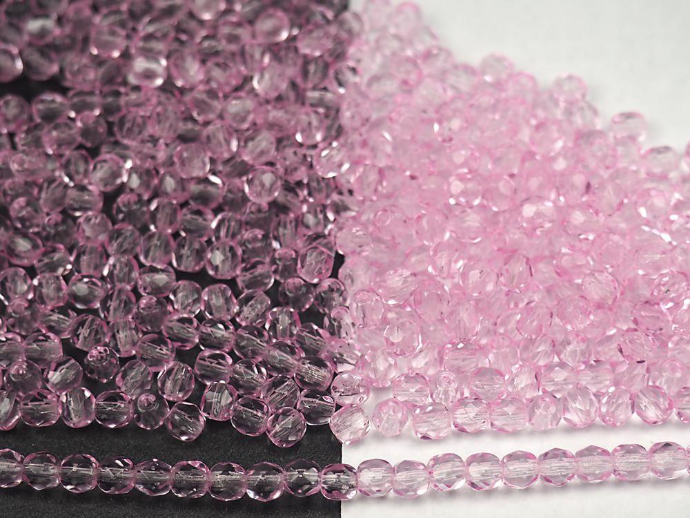 Crystal Pink Shimmer coated, loose Czech Fire Polished Round Faceted Glass Beads, 3mm, 4mm, 6mm