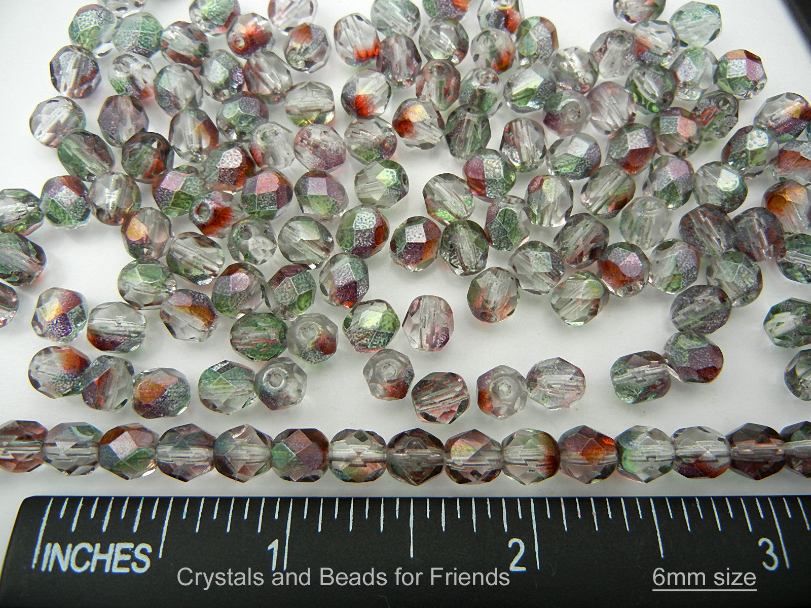 Crystal Pomegranate Luster coated, loose Czech Fire Polished Round Faceted Glass Beads