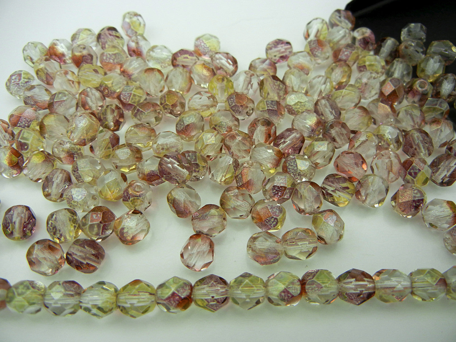 Crystal Rosehip Luster coated, loose Czech Fire Polished Round Faceted Glass Beads