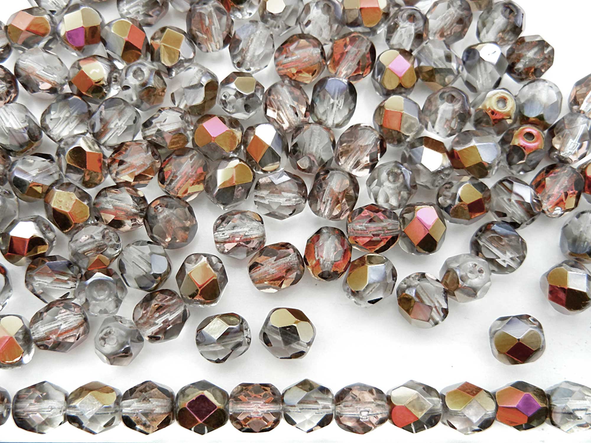 Crystal Light Pink Santander coated, loose Czech Fire Polished Round Faceted Glass Beads