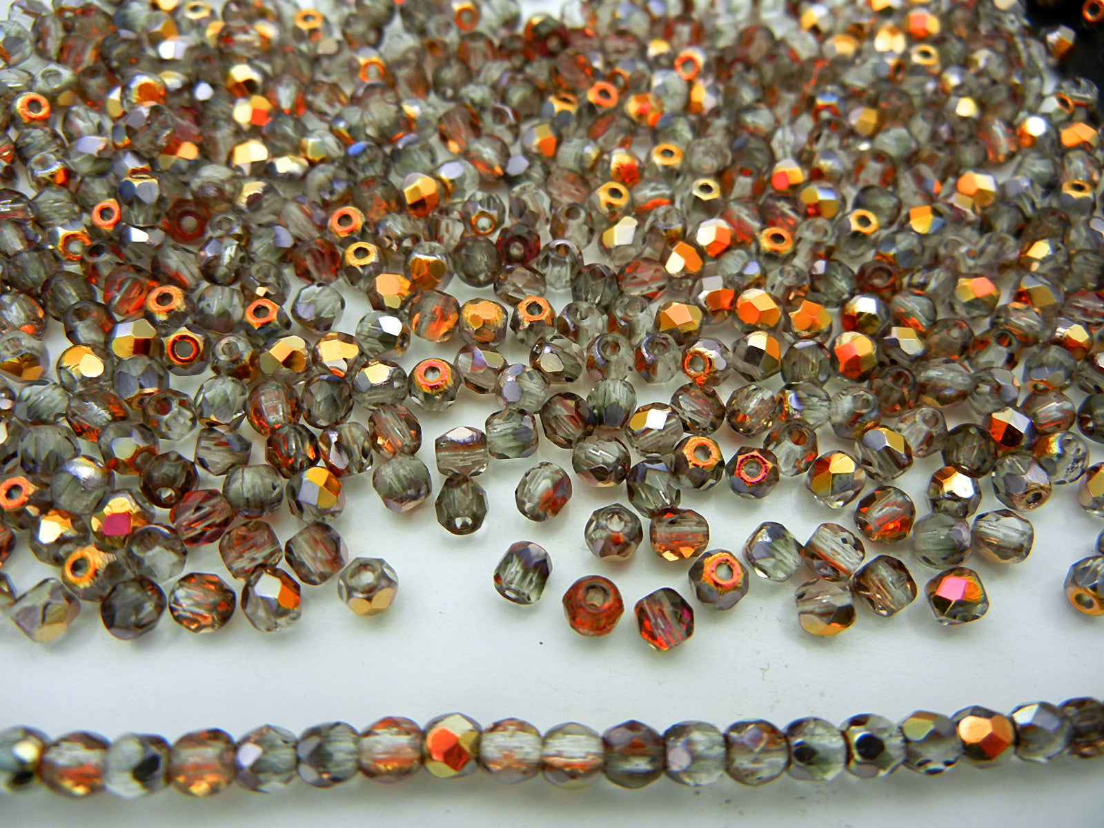 Crystal Santander coated, loose Czech Fire Polished Round Faceted Glass Beads