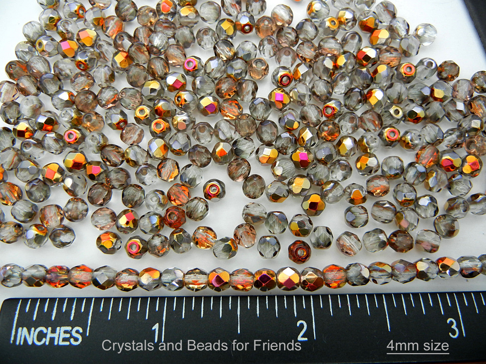 Crystal Santander coated, loose Czech Fire Polished Round Faceted Glass Beads