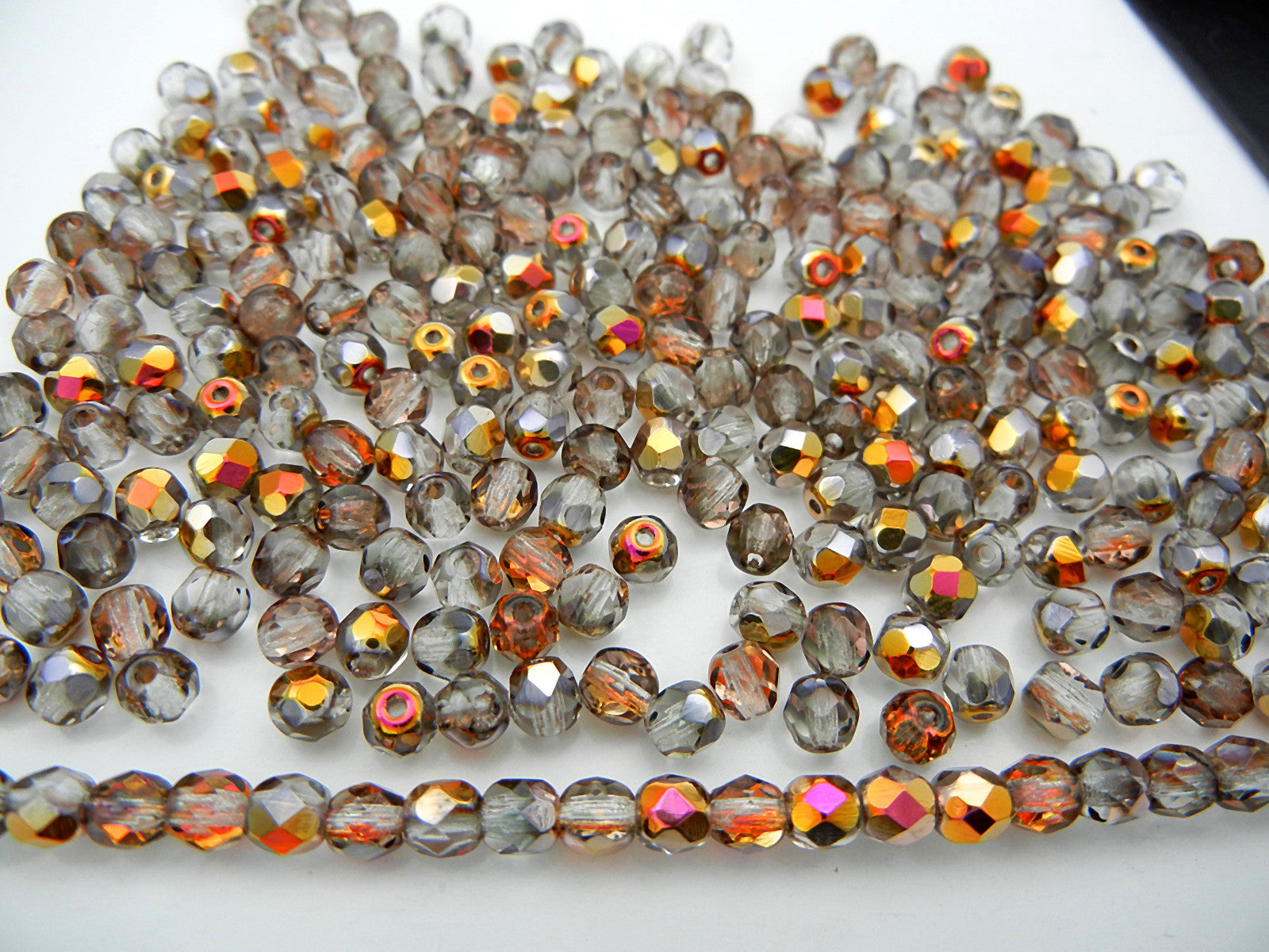 Crystal Santander coated, loose Czech Fire Polished Round Faceted Glass Beads