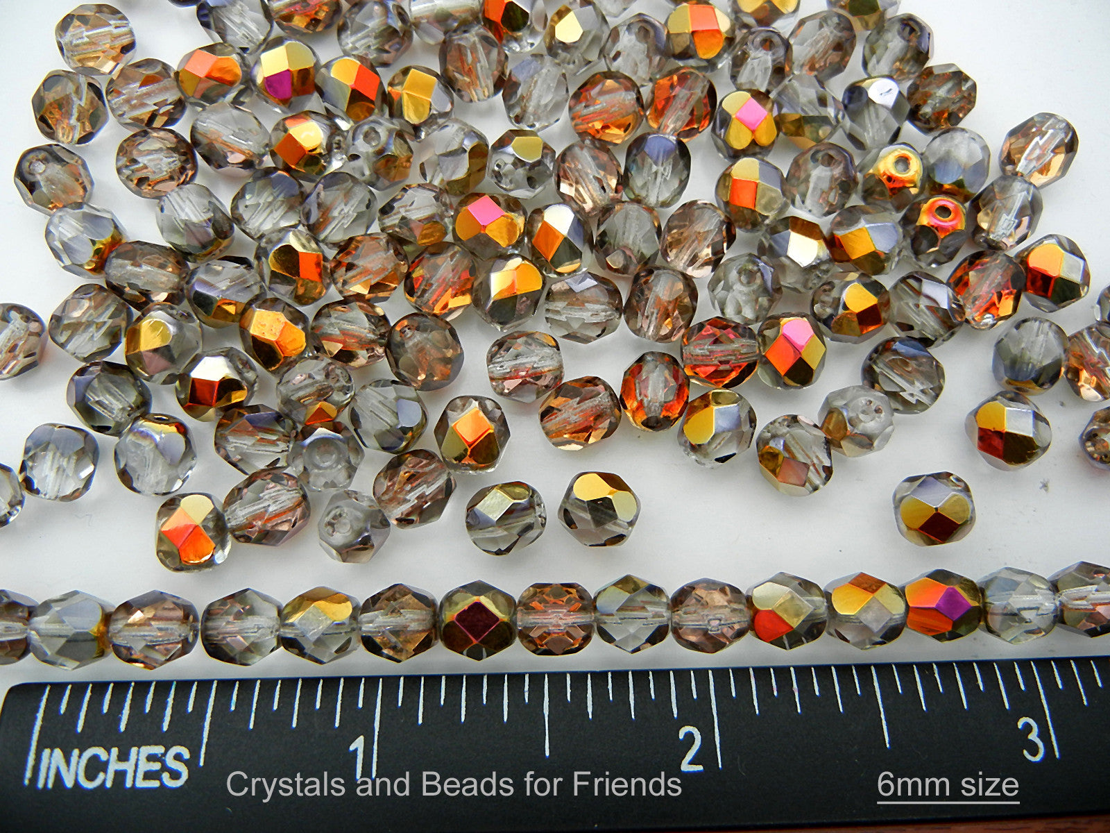 Crystal Santander coated, loose Czech Fire Polished Round Faceted Glass Beads