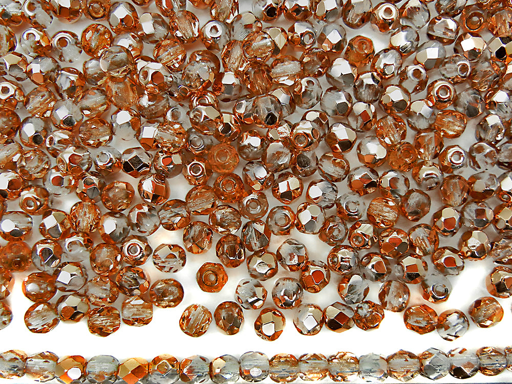 Crystal SunSet Metallic coated, loose Czech Fire Polished Round Faceted Glass Beads