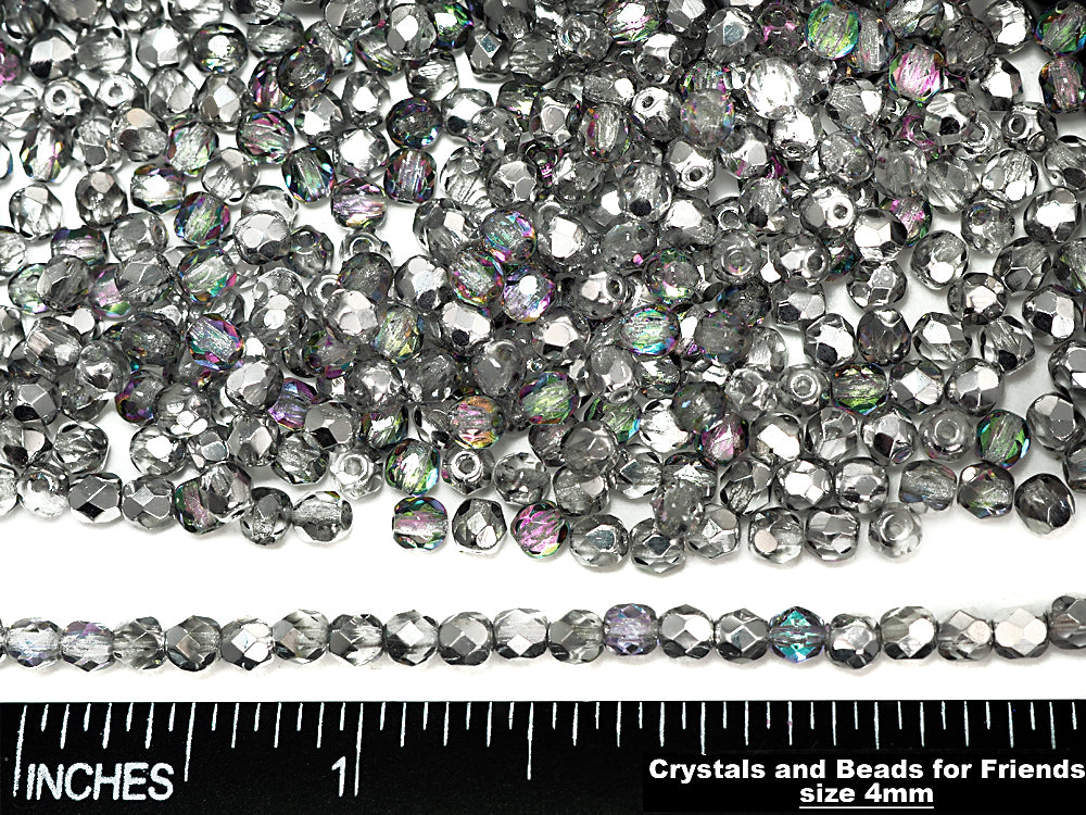 Crystal Vitrail Light Silver coated, loose Czech Fire Polished Round Faceted Glass Beads, Silver, 3mm, 4mm, 6mm, 8mm