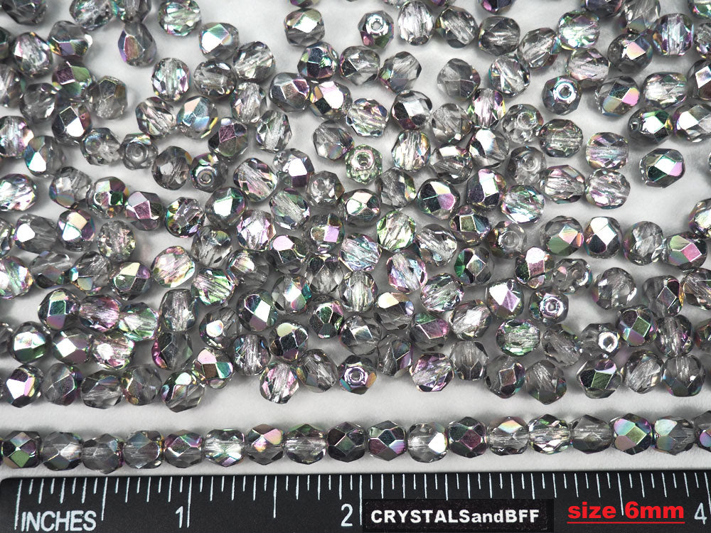 Crystal Vitrail Light 2-sided, Czech Fire Polished Round Glass Beads, 16 inch strand