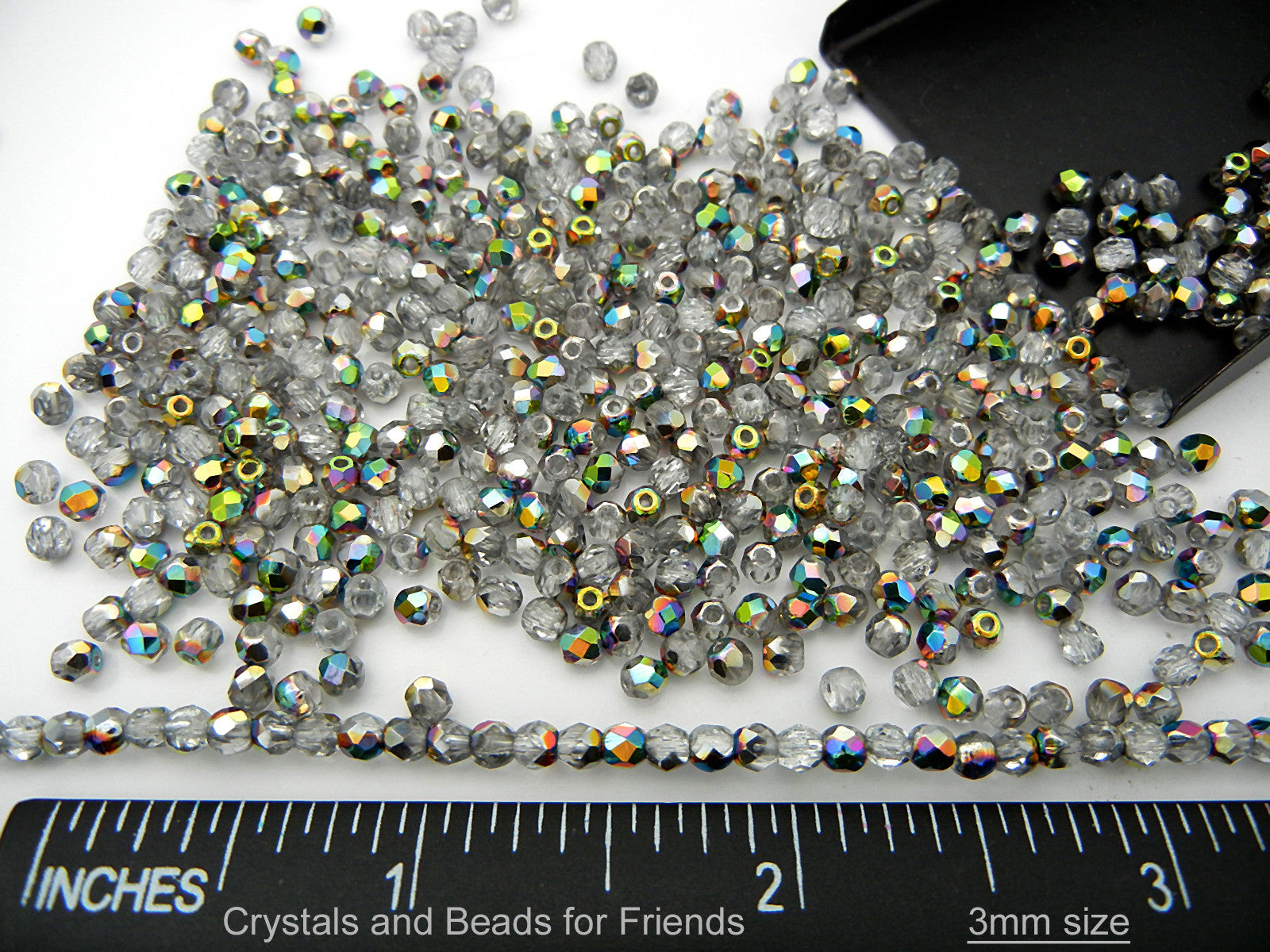 Crystal Vitrail (Vitrail Medium) coated, loose Czech Fire Polished Round Faceted Glass Beads, clear half coated with vitrail green metallic