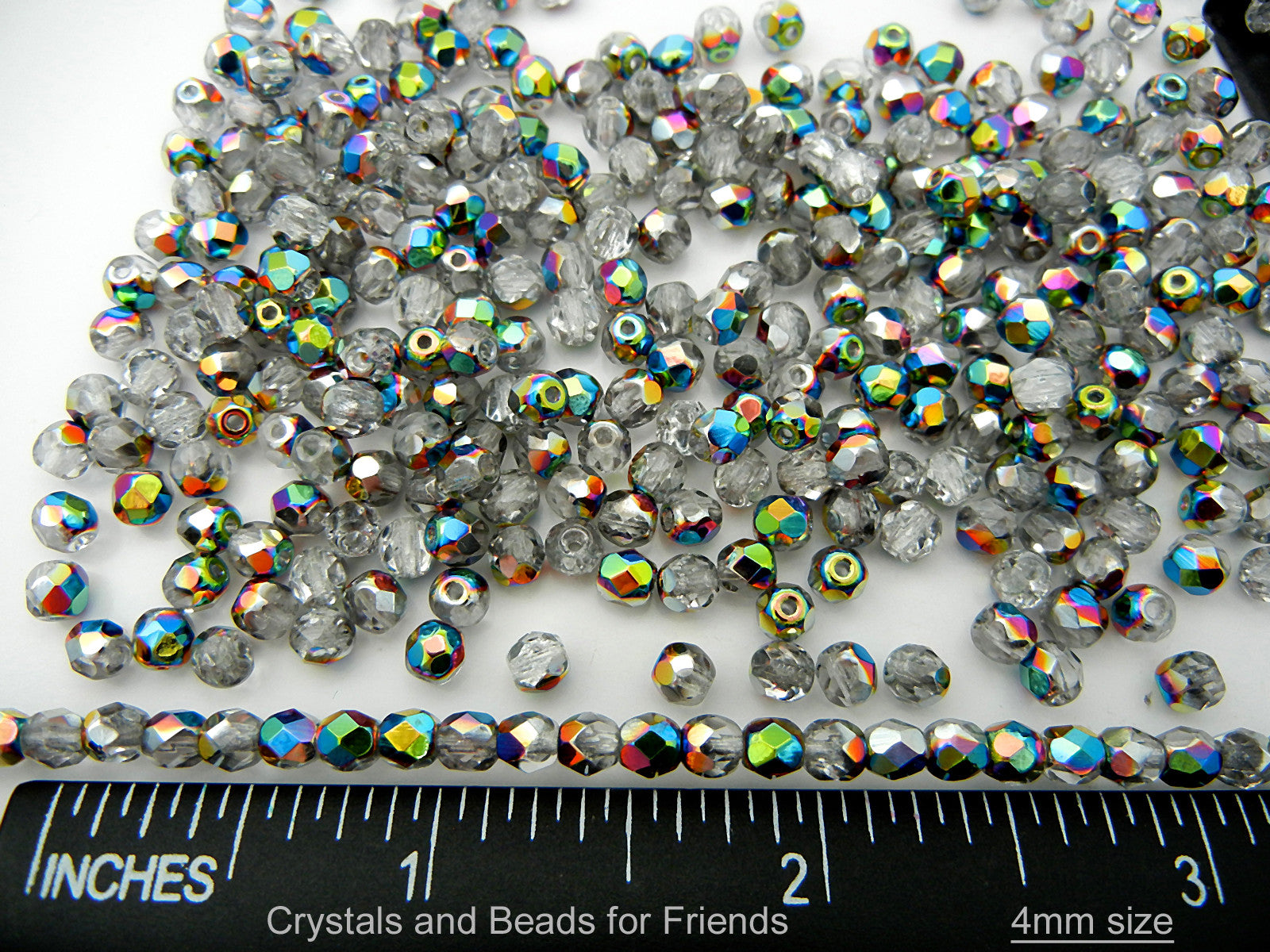 Crystal Vitrail (Vitrail Medium) coated, loose Czech Fire Polished Round Faceted Glass Beads, clear half coated with vitrail green metallic