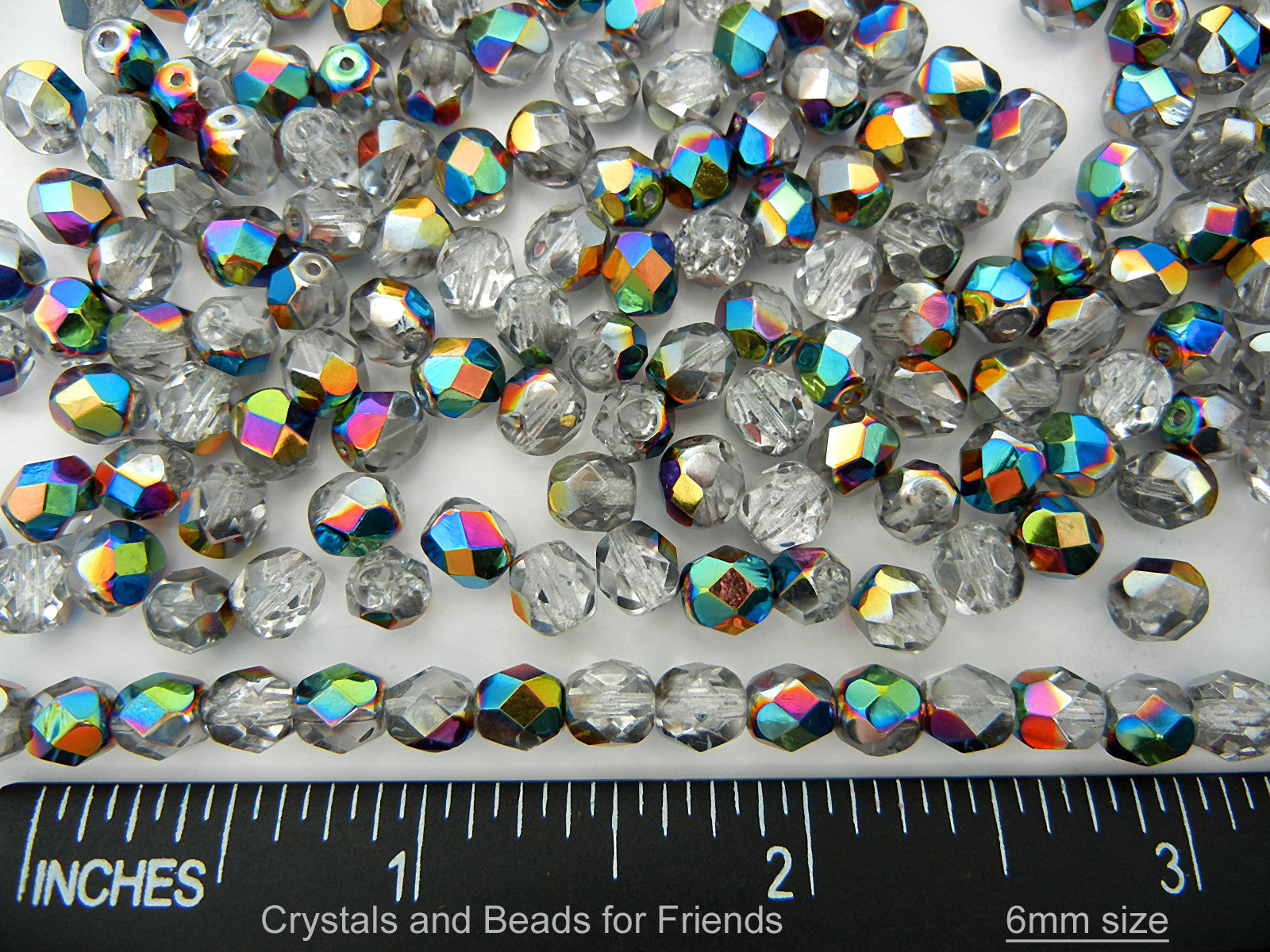 Crystal Vitrail (Vitrail Medium) coated, loose Czech Fire Polished Round Faceted Glass Beads, clear half coated with vitrail green metallic