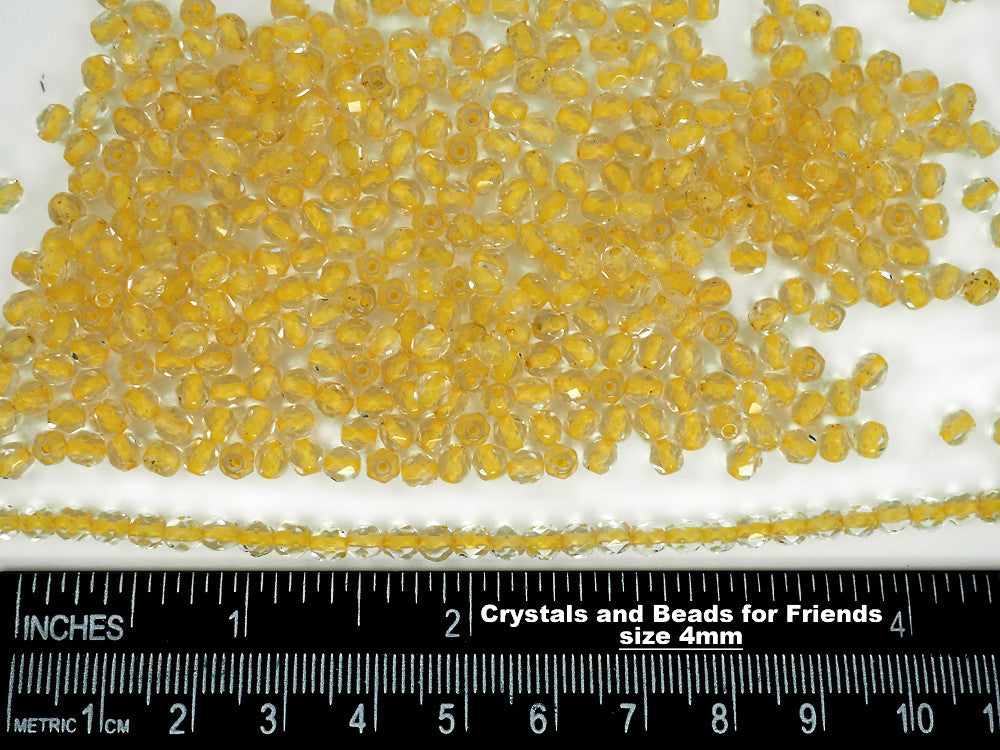 Crystal Yellow Lined, loose Czech Fire Polished Round Faceted Glass Beads (clear crystal with yellow color lining)