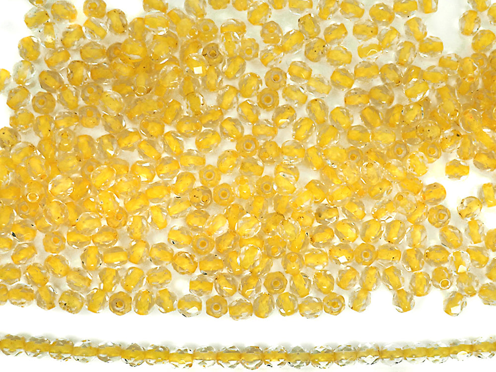 Crystal Yellow Lined, loose Czech Fire Polished Round Faceted Glass Beads (clear crystal with yellow color lining)