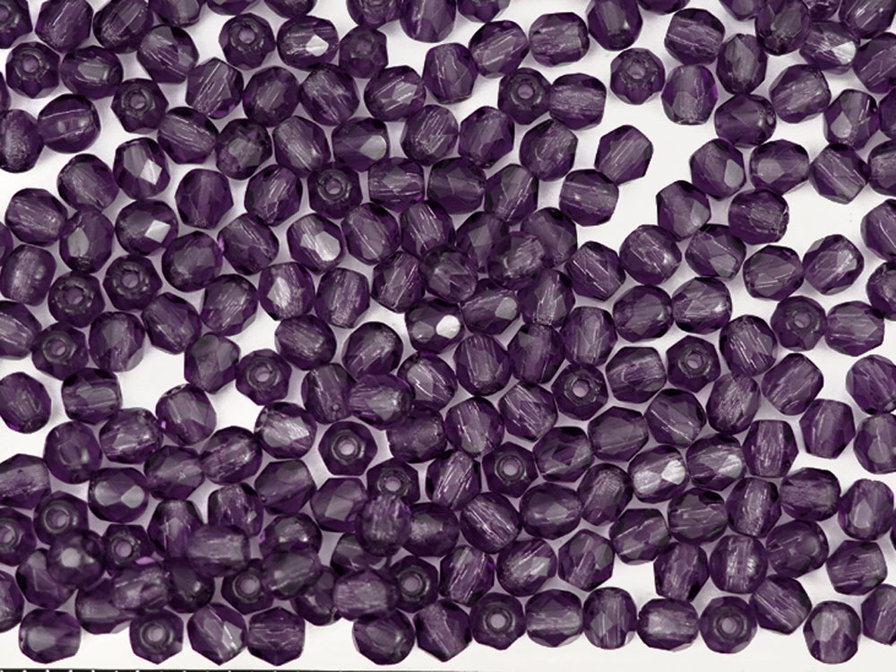 Deep Violet color, loose Czech Fire Polished Round Faceted Glass Beads, purple, 3mm, 4mm, 6mm, 8mm