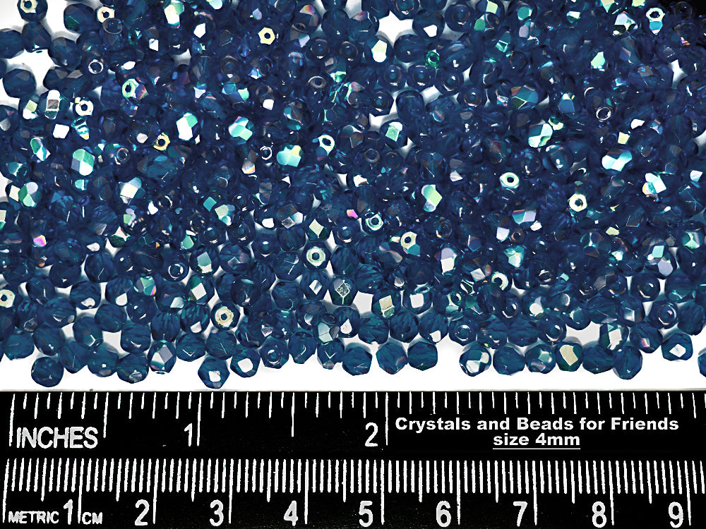 Dark Aqua AB coated, loose Czech Fire Polished Round Faceted Glass Beads, blue 3mm, 4mm, 6mm