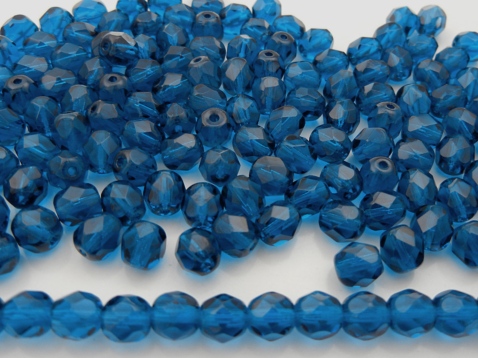 Dark Aqua, Czech Fire Polished Round Faceted Glass Beads, 16 inch strand