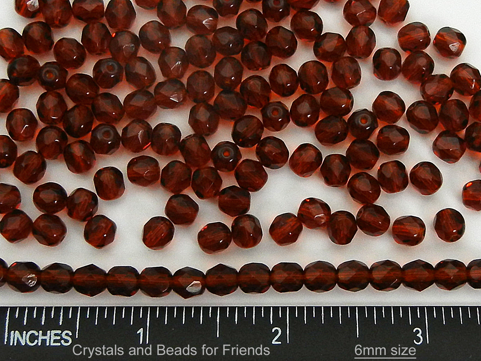 Dark Topaz, Czech Fire Polished Round Faceted Glass Beads, 16 inch strand