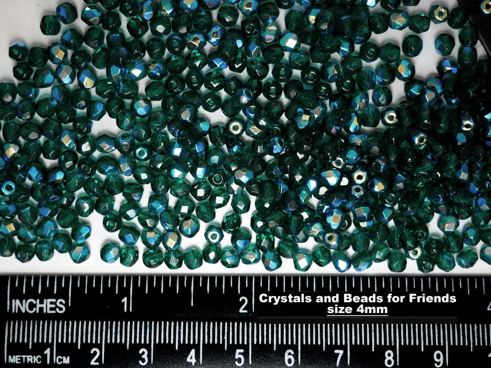Emerald AB coated, loose Czech Fire Polished Round Faceted Glass Beads