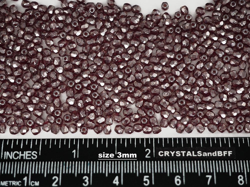 Garnet Hematite, loose Czech Fire Polished Round Faceted Glass Beads, 3mm, 545pcs