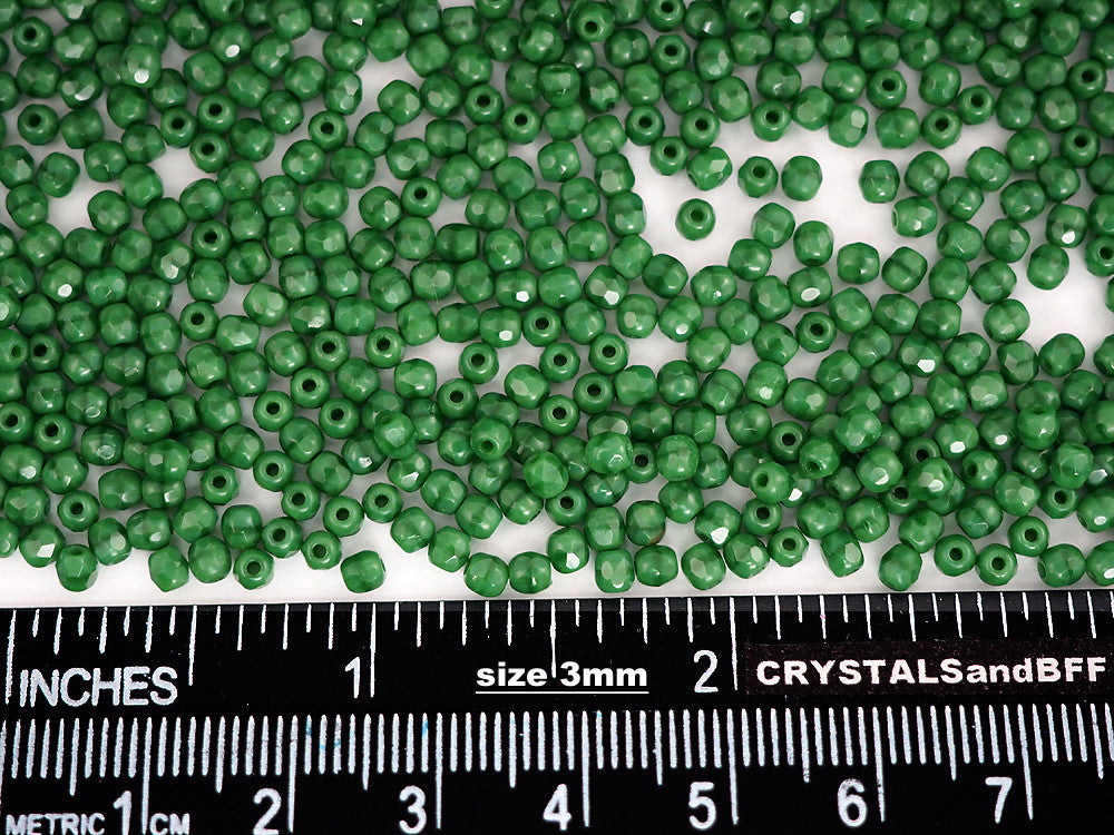 Green Opaque, loose Czech Fire Polished Round Faceted Glass Beads