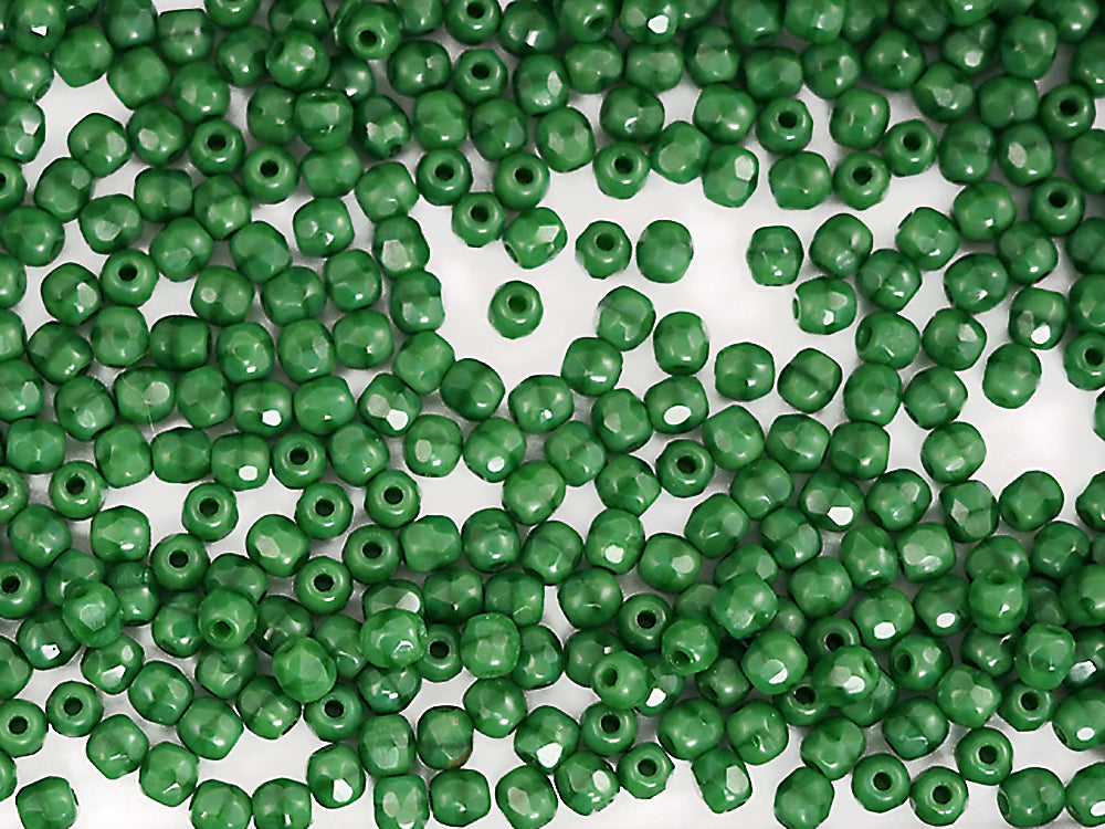 Green Opaque, loose Czech Fire Polished Round Faceted Glass Beads