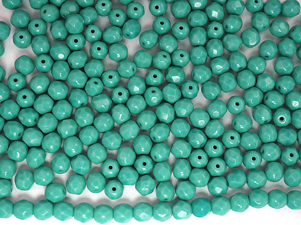Opaque Green (Green Turquoise) loose Czech Fire Polished Round Faceted Glass Beads