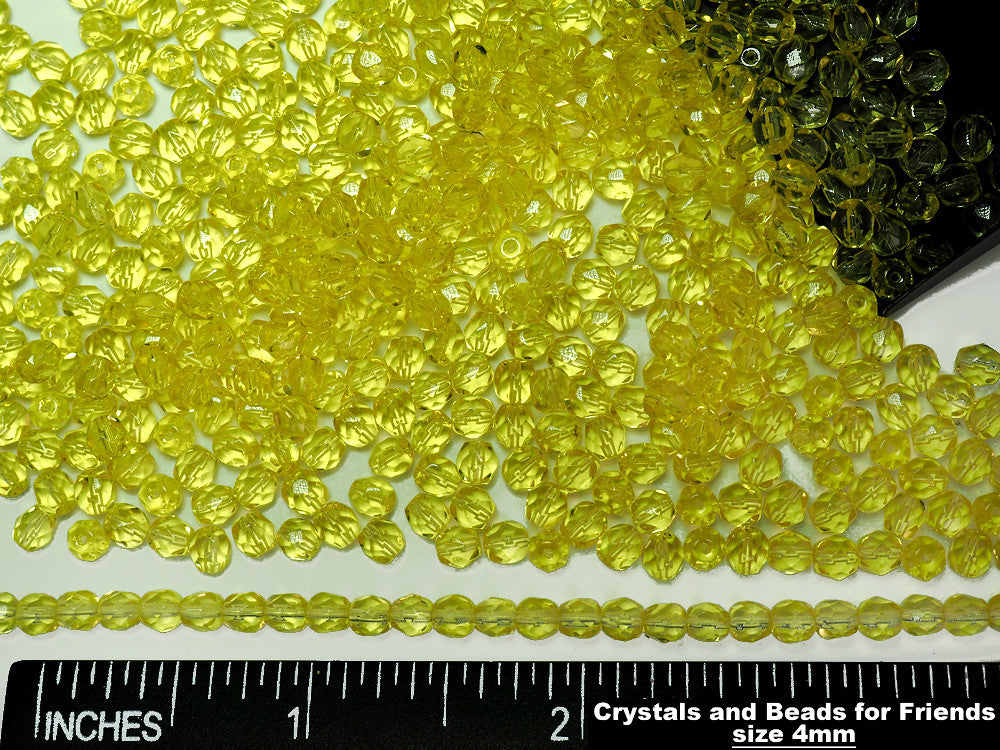 Jonquil color, loose Czech Fire Polished Round Faceted Glass Beads, yellow