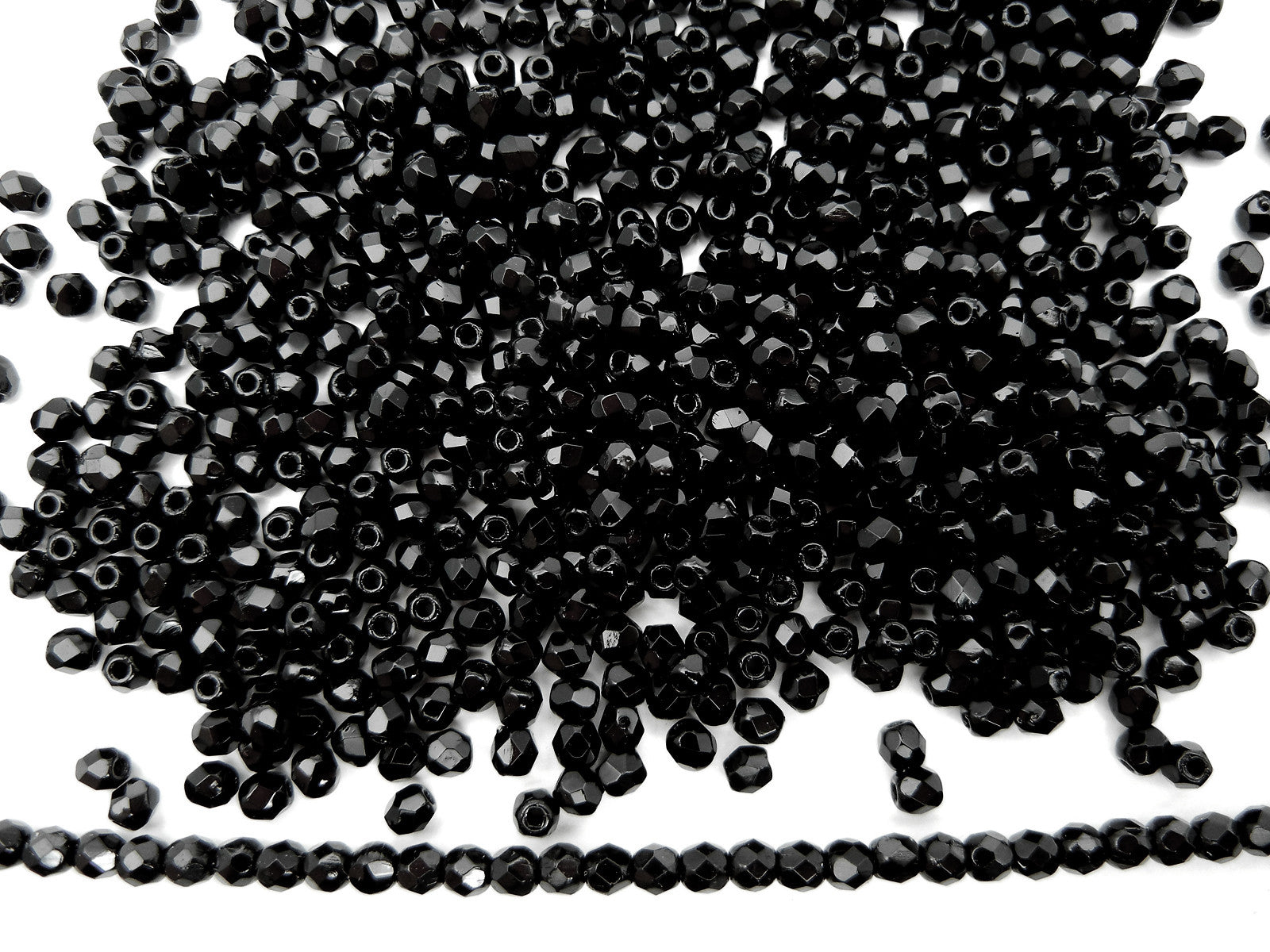 Jet, loose Czech Fire Polished Round Faceted Glass Beads, jet black