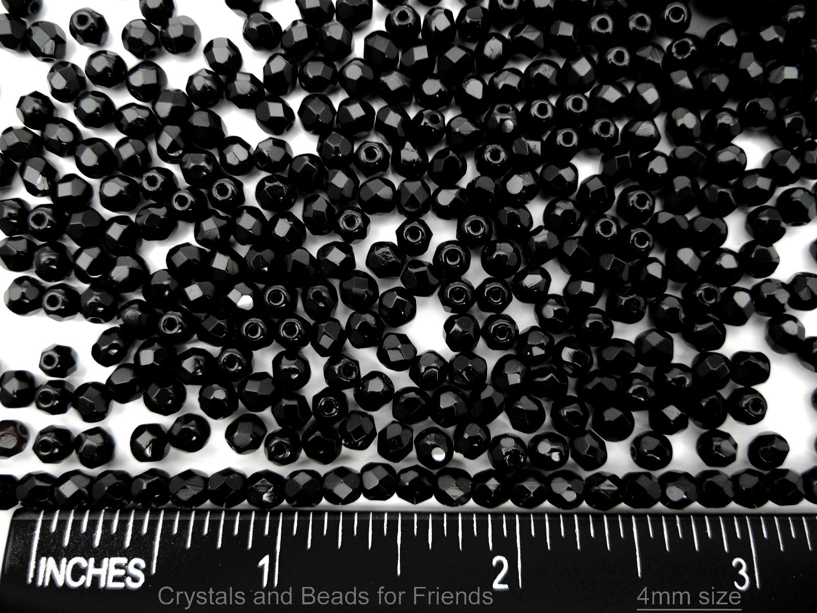 Jet, loose Czech Fire Polished Round Faceted Glass Beads, jet black
