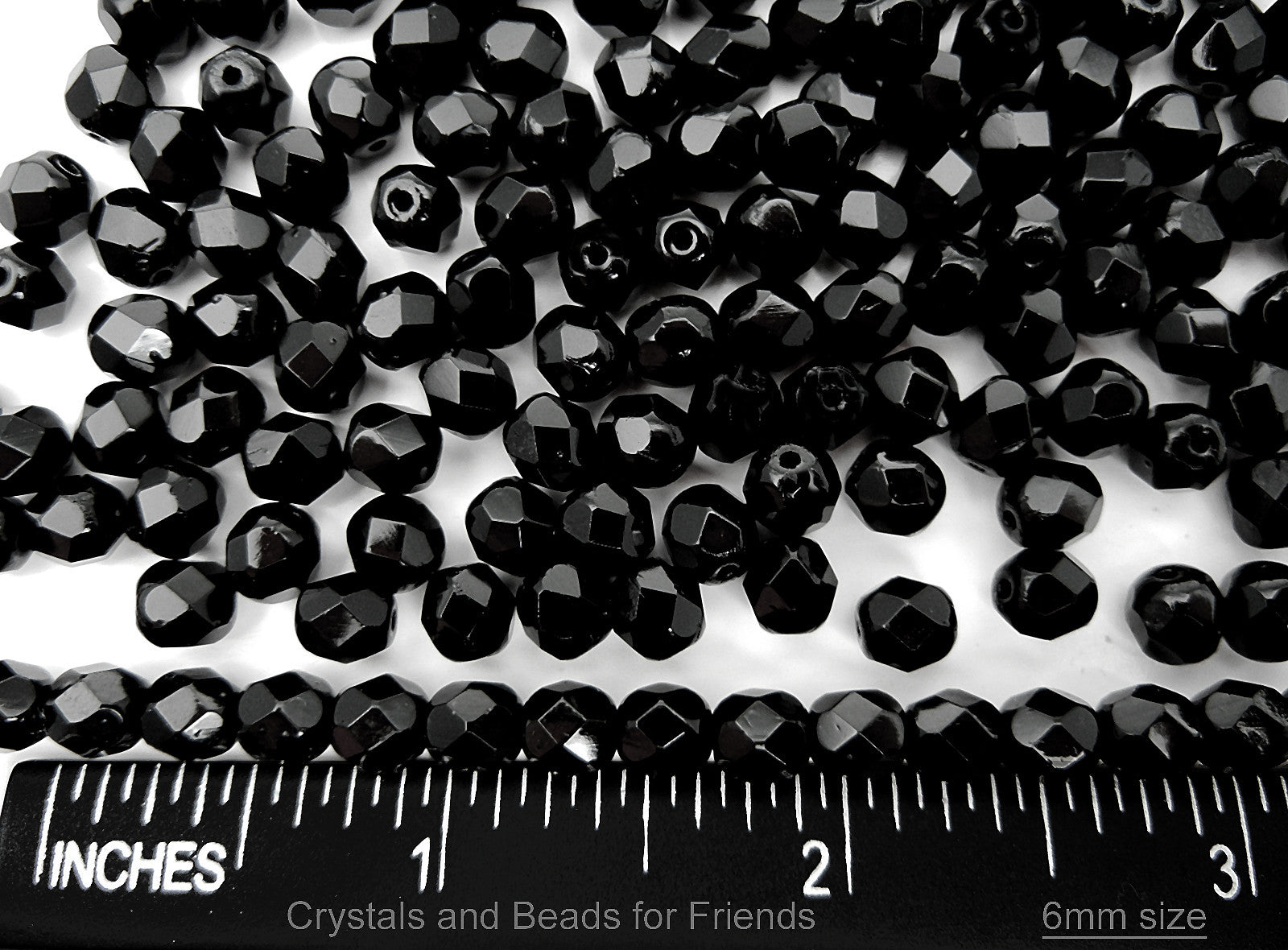 Jet, loose Czech Fire Polished Round Faceted Glass Beads, jet black