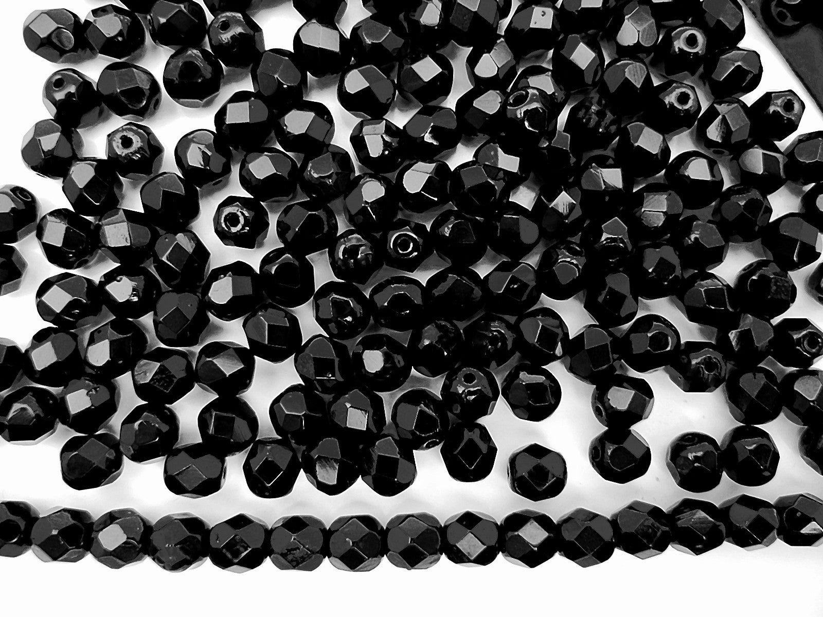 Jet, loose Czech Fire Polished Round Faceted Glass Beads, jet black