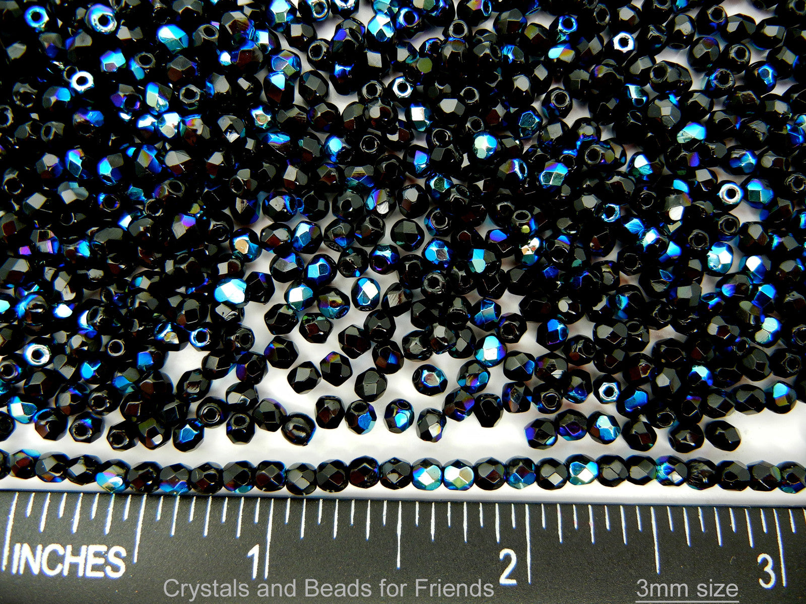 Jet AB coated, loose Czech Fire Polished Round Faceted Glass Beads