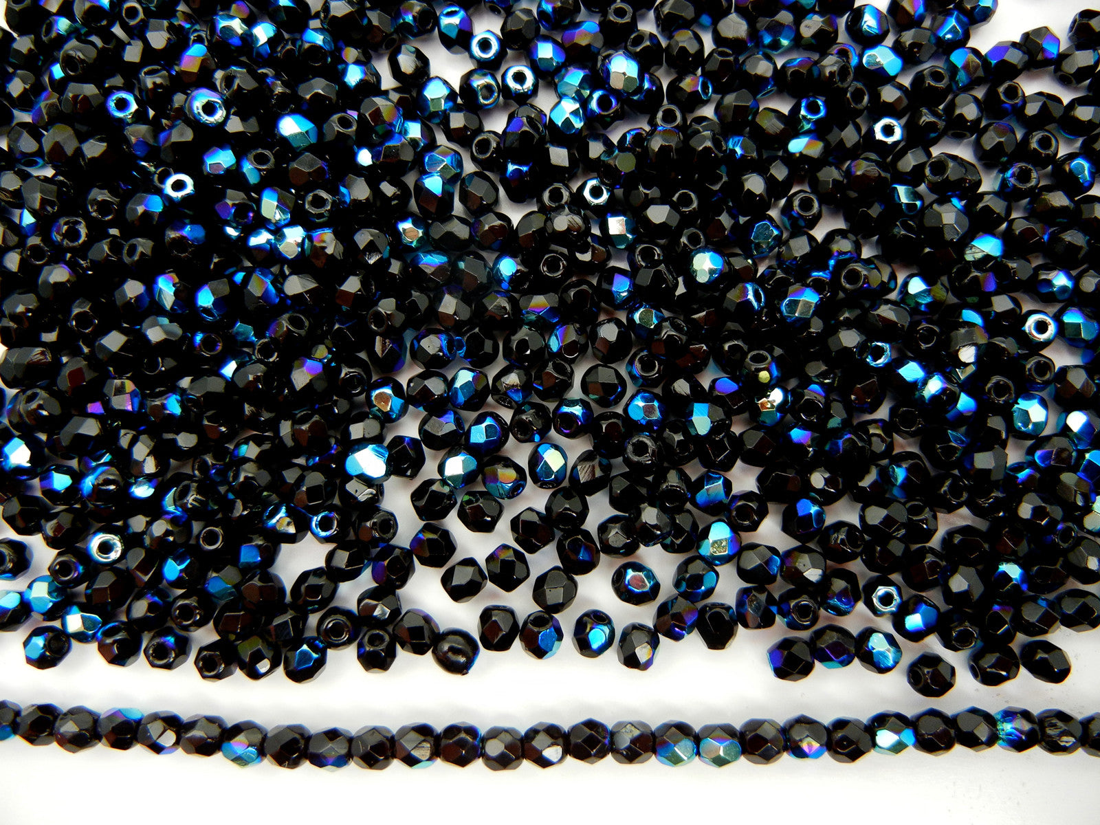 Jet AB coated, loose Czech Fire Polished Round Faceted Glass Beads