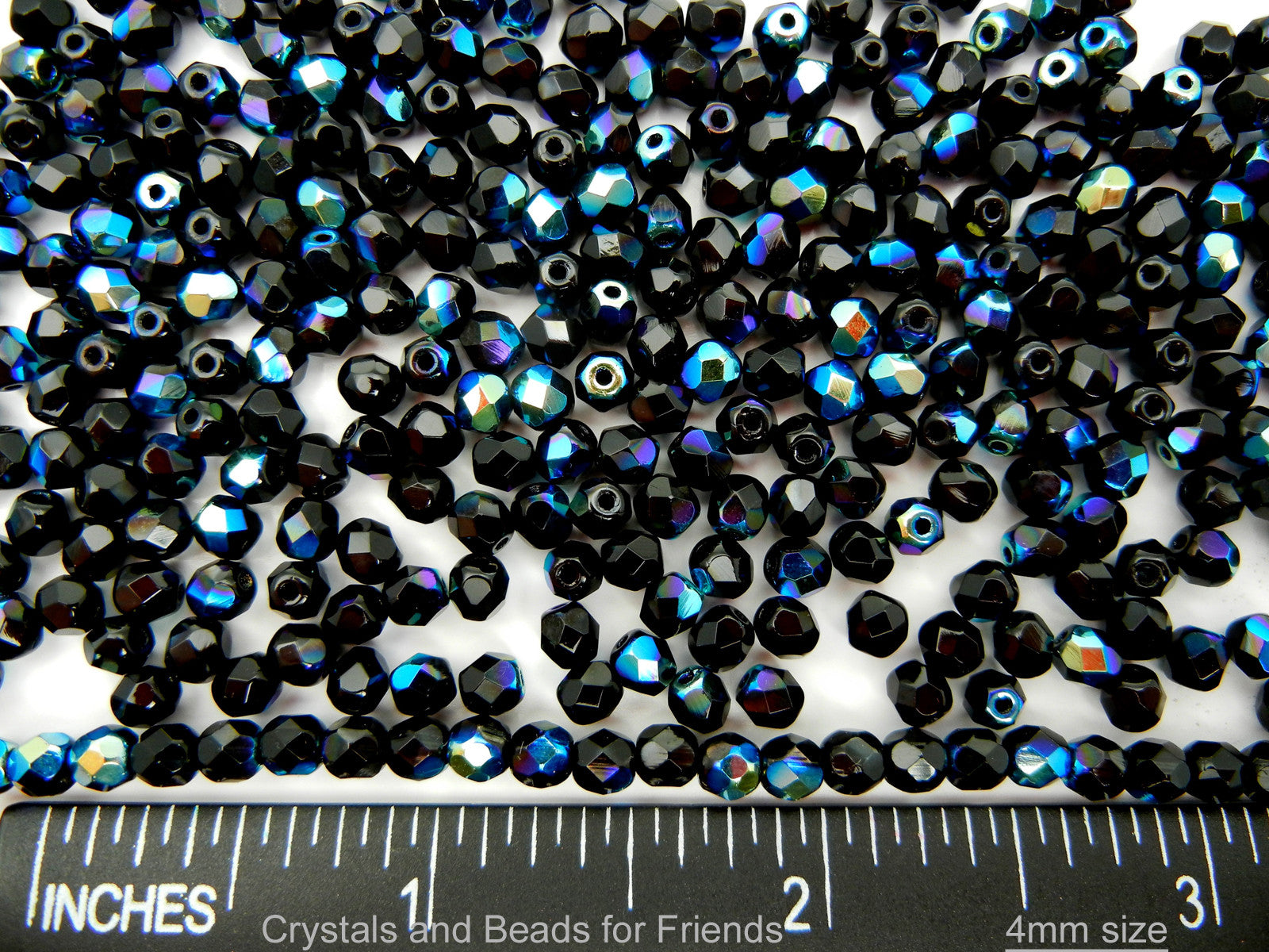 Jet AB coated, loose Czech Fire Polished Round Faceted Glass Beads
