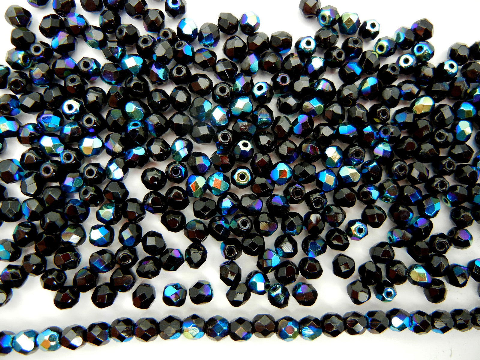 Jet AB coated, loose Czech Fire Polished Round Faceted Glass Beads