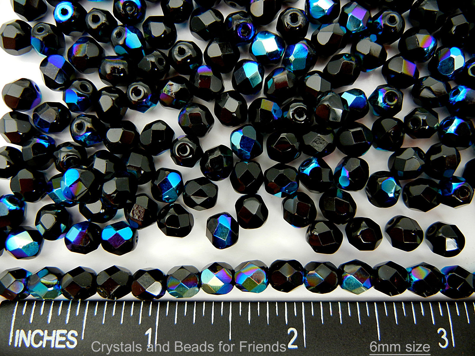 Jet AB coated, loose Czech Fire Polished Round Faceted Glass Beads