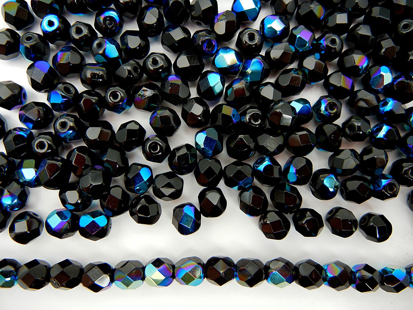 Jet AB coated, loose Czech Fire Polished Round Faceted Glass Beads