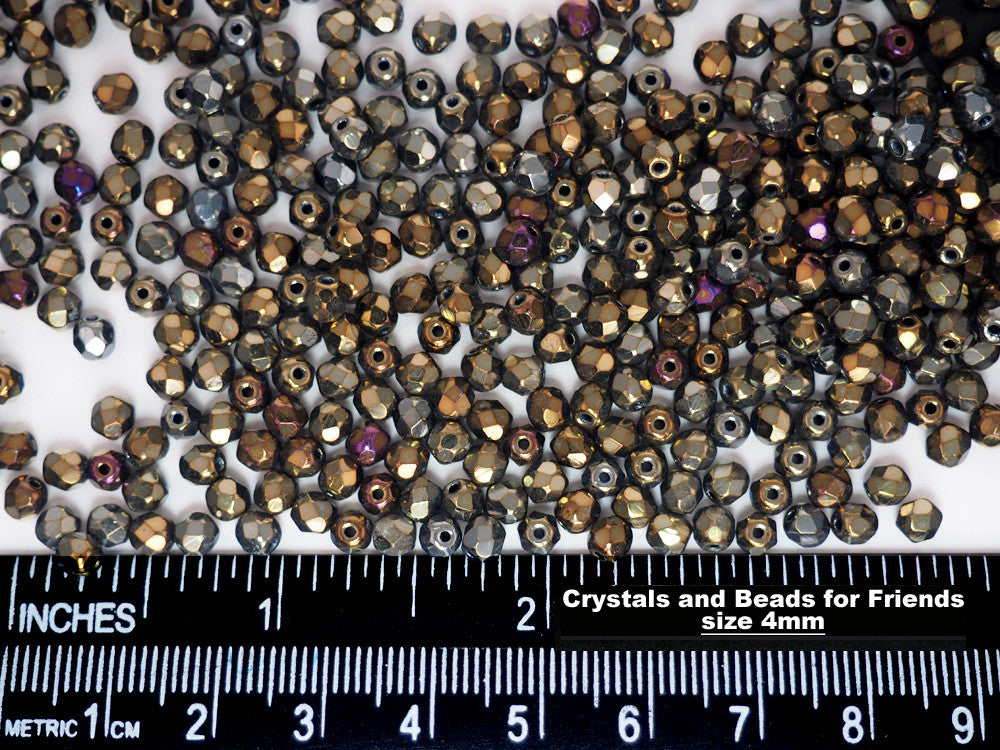 Jet Brown Iris coated loose Czech Fire Polished Round Faceted Glass Beads 4mm 14mm