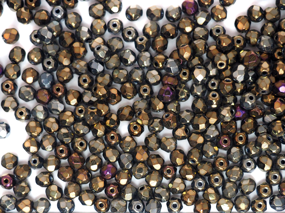 Jet Brown Iris coated loose Czech Fire Polished Round Faceted Glass Beads 4mm 14mm