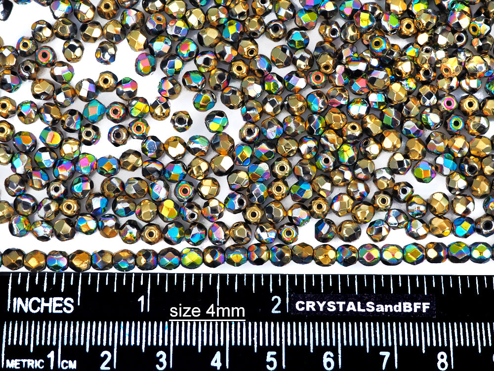 Jet California Blooming Meadow coated, loose Czech Fire Polished Round Faceted Glass Beads