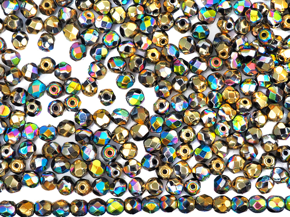 Jet California Blooming Meadow coated, loose Czech Fire Polished Round Faceted Glass Beads