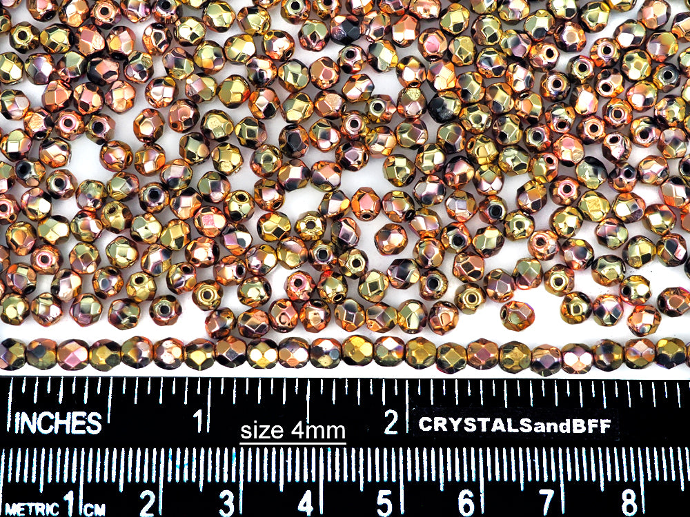Jet California Pink coated, loose Czech Fire Polished Round Faceted Glass Beads