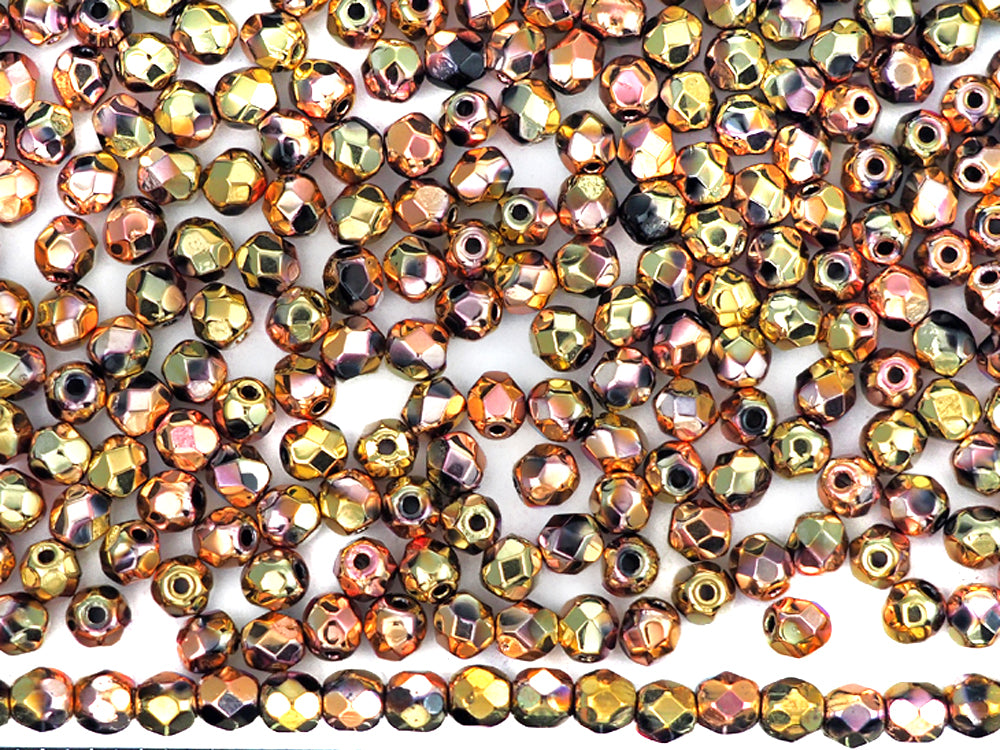 Jet California Pink coated, loose Czech Fire Polished Round Faceted Glass Beads