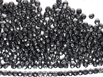 Jet Hematite fully coated, loose Czech Fire Polished Round Faceted Gla -  Crystals and Beads for Friends