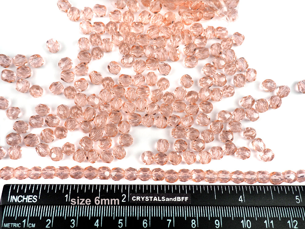 Light Rose, loose Czech Fire Polished Round Faceted Glass Beads, pink