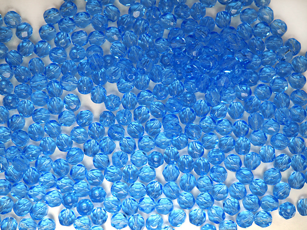 Light Sapphire color, loose Czech Fire Polished Round Faceted Glass Beads, blue