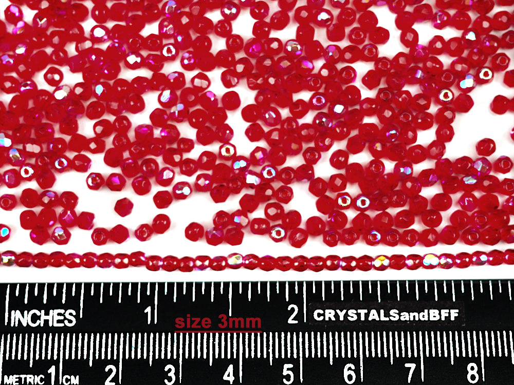 Light Siam AB, loose Czech Fire Polished Round Faceted Glass Beads, red with Aurora Borealis